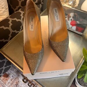 Gorgeous Jimmy Choo Light Bronze Glitter Heels size 8/38.5 in original box